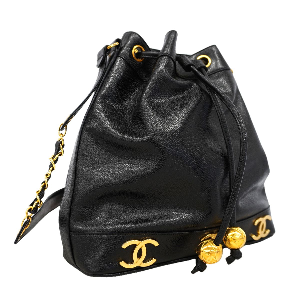 Chanel Shoulder Bag Triple Coco Caviar Leather Black Gold — view 2