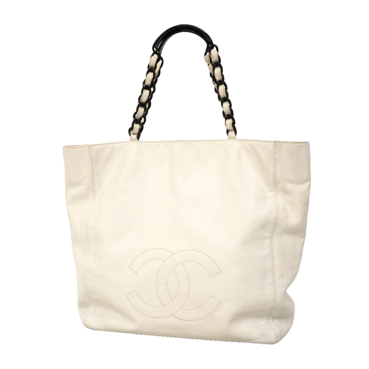 Chanel Tote Bag Leather White Gold