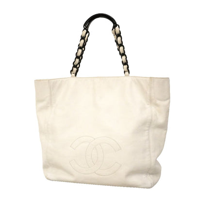 Chanel Tote Bag Leather White Gold
