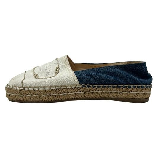 Prada Flat Shoes Ivory Navy Espadrilles