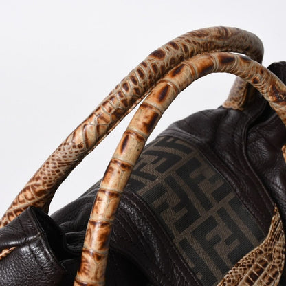 Fendi Spy Bag Handbag Leather Canvas Brown Gold — view 5