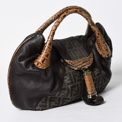 Fendi Spy Bag Handbag Leather Canvas Brown Gold — view 2