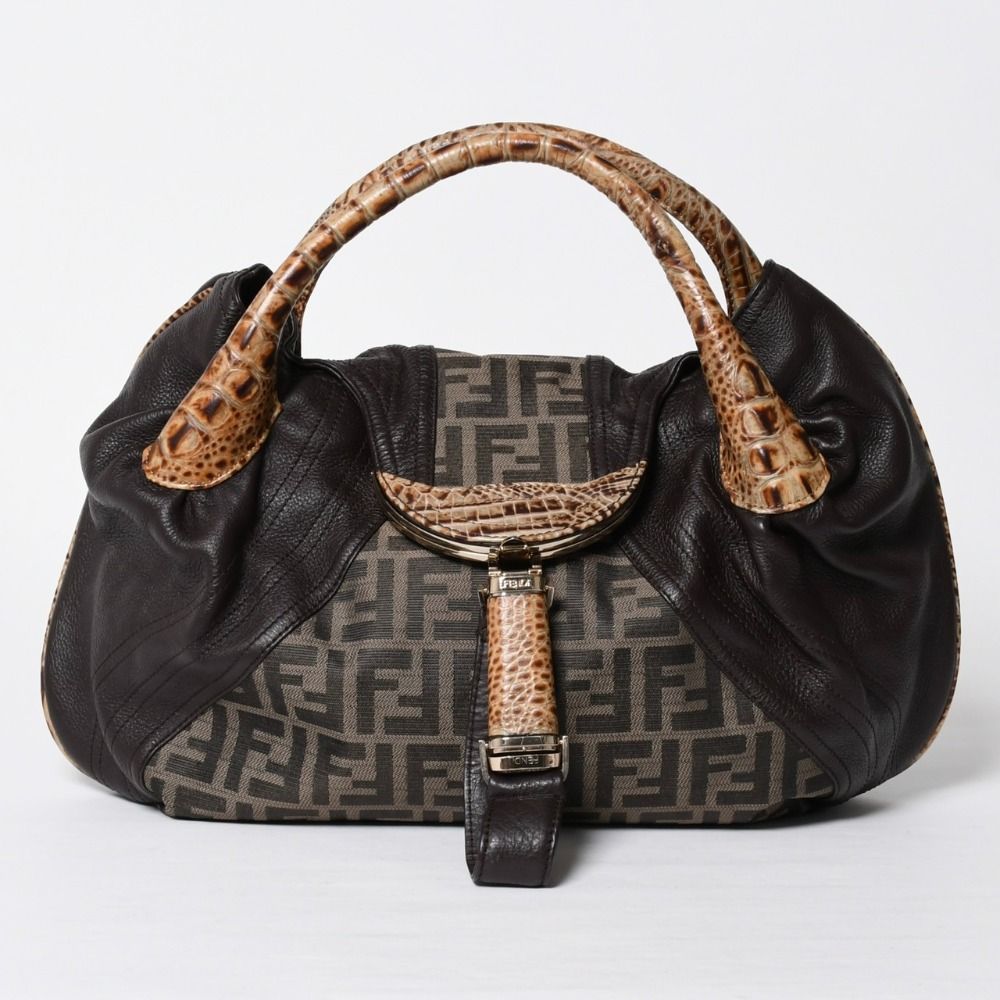 Fendi Spy Bag Handbag Leather Canvas Brown Gold