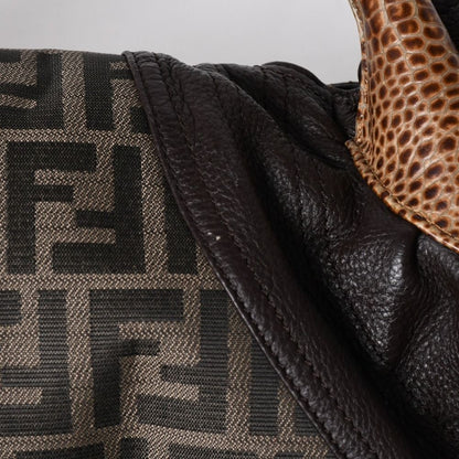 Fendi Spy Bag Handbag Leather Canvas Brown Gold — view 7