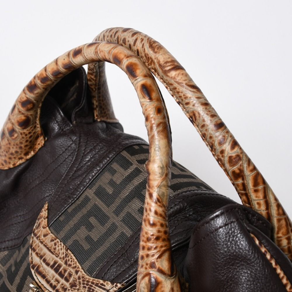Fendi Spy Bag Handbag Leather Canvas Brown Gold — view 6