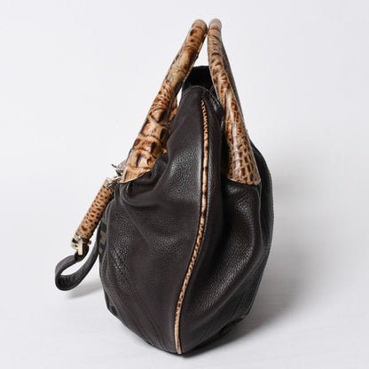 Fendi Spy Bag Handbag Leather Canvas Brown Gold — view 4