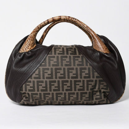 Fendi Spy Bag Handbag Leather Canvas Brown Gold — view 3