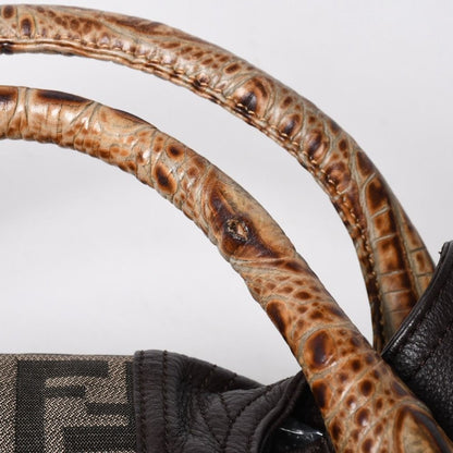 Fendi Spy Bag Handbag Leather Canvas Brown Gold — view 8