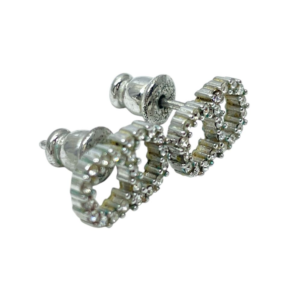 Dior Earrings Clair D Lune CD Logo Metal Rhinestone Silver — view 4