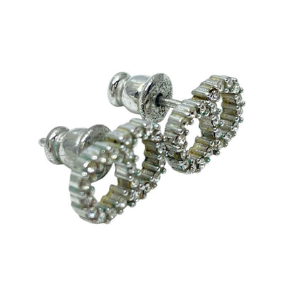 Dior Earrings Clair D Lune CD Logo Metal Rhinestone Silver — view 4