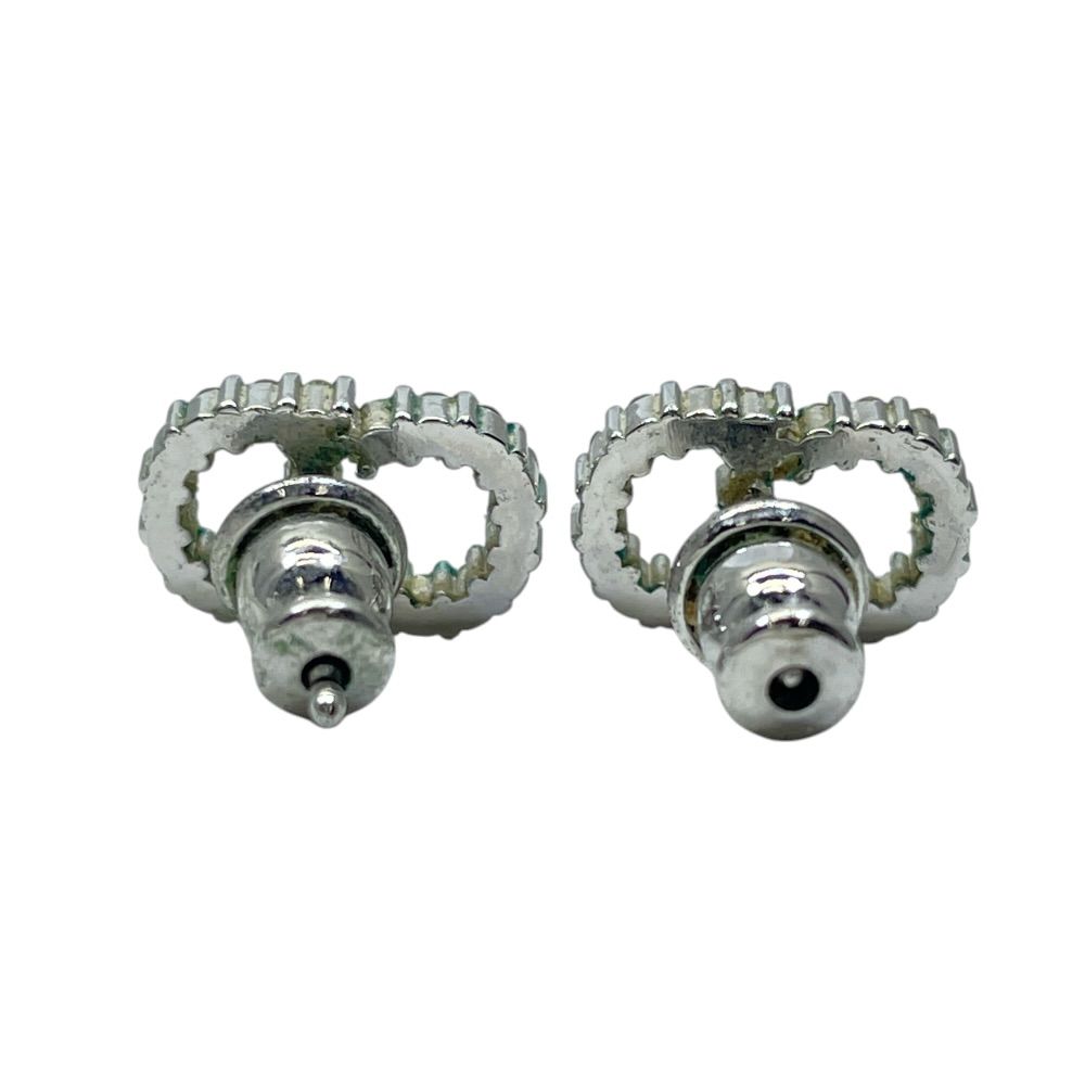 Dior Earrings Clair D Lune CD Logo Metal Rhinestone Silver — view 2