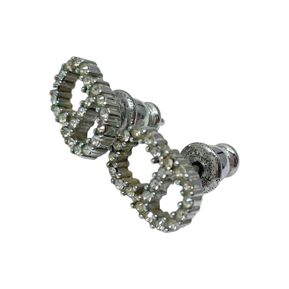 Dior Earrings Clair D Lune CD Logo Metal Rhinestone Silver — view 3