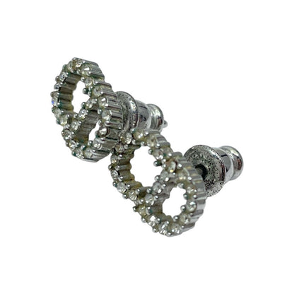 Dior Earrings Clair D Lune CD Logo Metal Rhinestone Silver — view 3