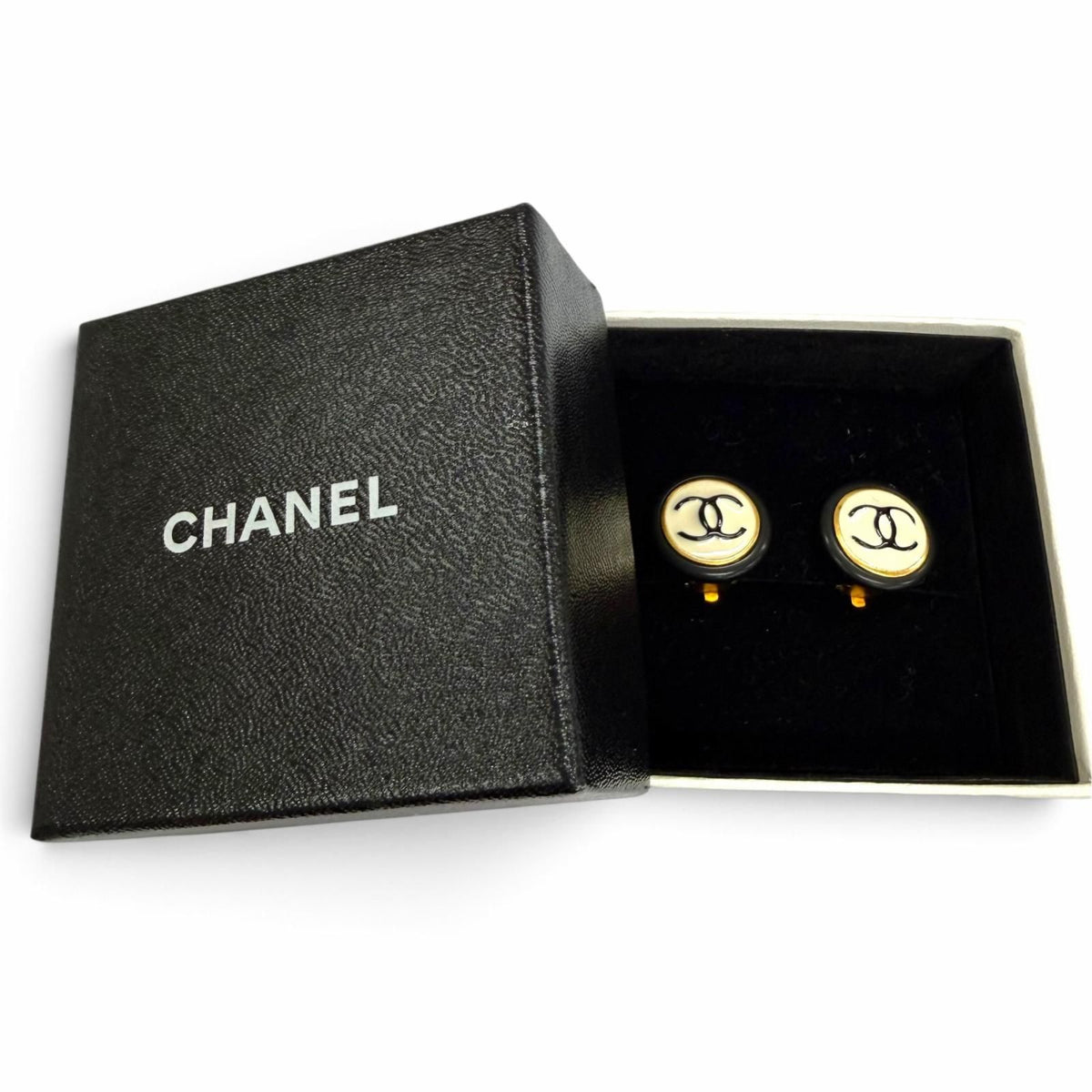Chanel Vintage 97P CC Logo Earrings Black White Gold — view 2