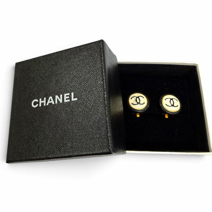 Chanel Vintage 97P CC Logo Earrings Black White Gold — view 2