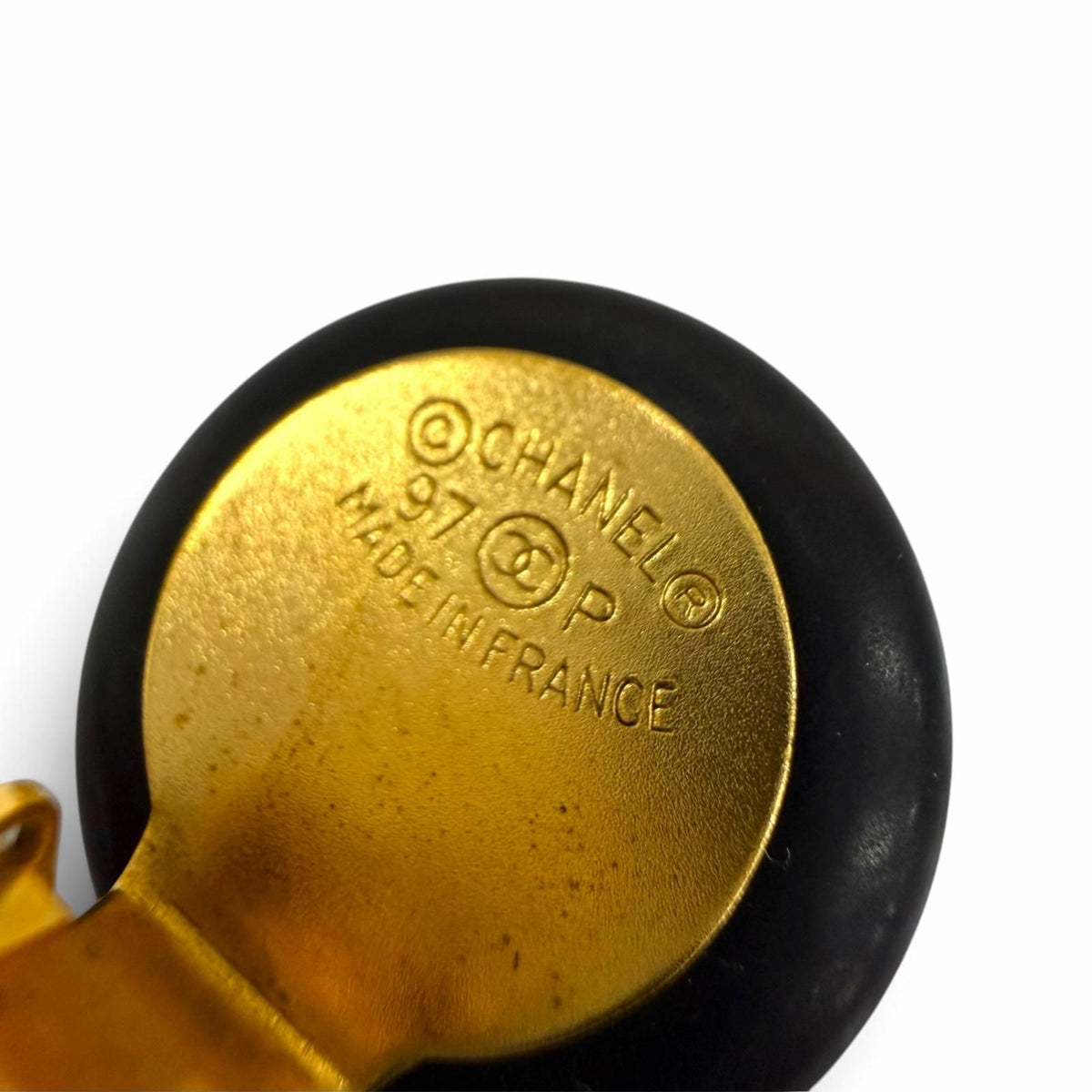 Chanel Vintage 97P CC Logo Earrings Black White Gold — view 6