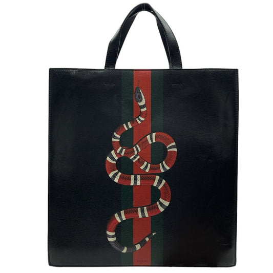 Gucci Tote Bag Sherry Line King Snake Leather Black Red Green