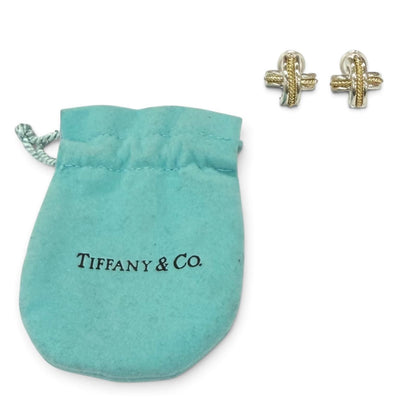Tiffany & Co Vintage Signature Cross Earrings Silver Gold — view 2