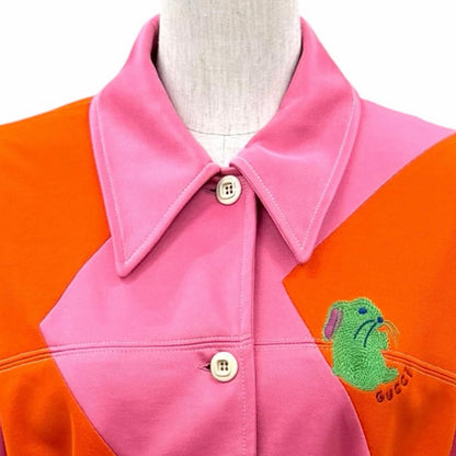 Gucci Cotton Mixed with Belt Rabbit Embroidery Bicolor Picket Jacket Multi XS — view 2