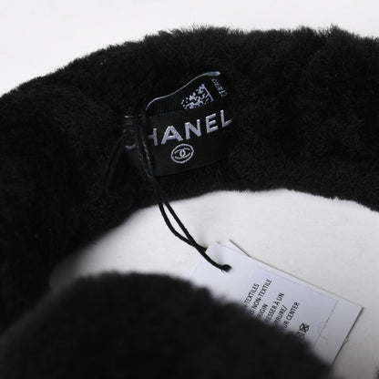 Chanel Coco Neige Ear Muffs CC Logo Lamb Shearling Black White — view 6
