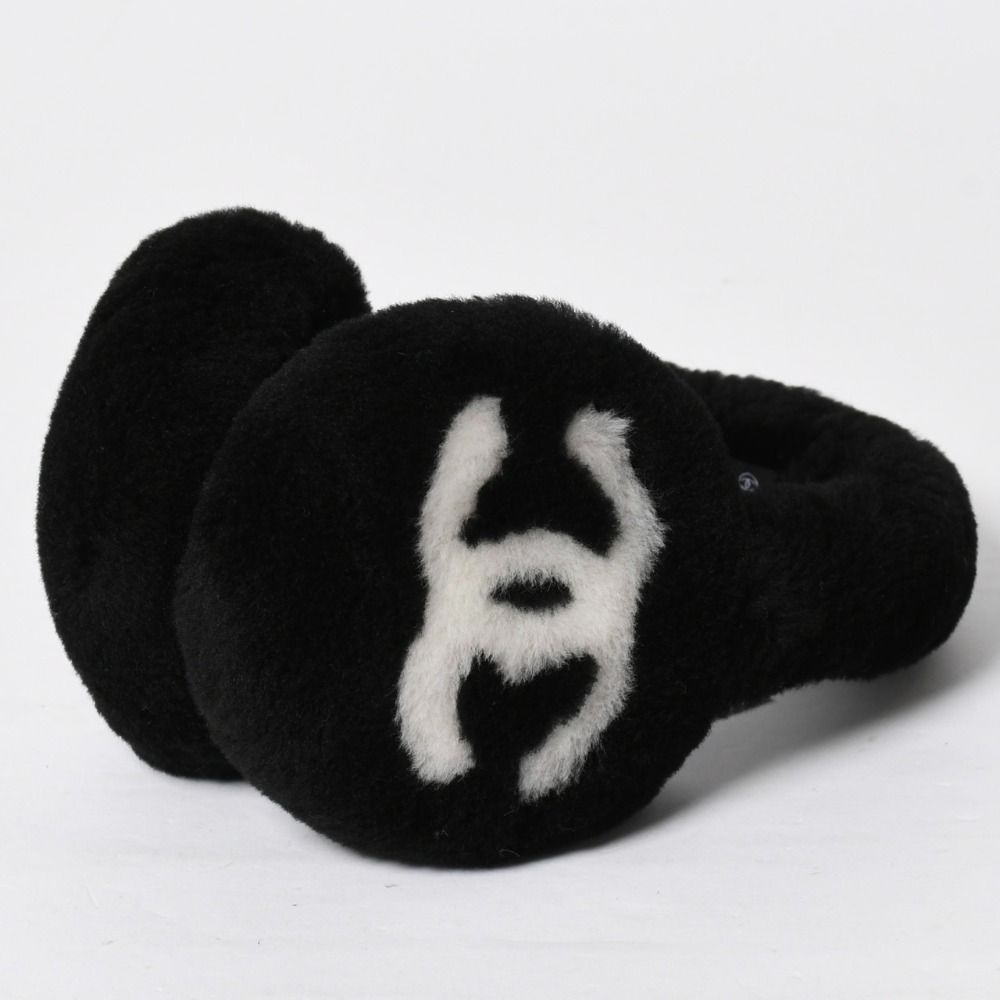 Chanel Coco Neige Ear Muffs CC Logo Lamb Shearling Black White — view 4