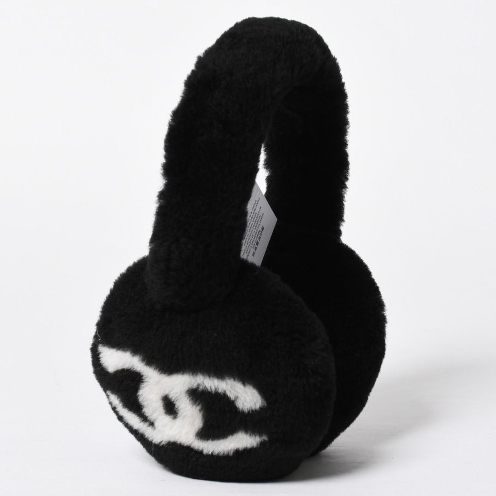 Chanel Coco Neige Ear Muffs CC Logo Lamb Shearling Black White — view 2