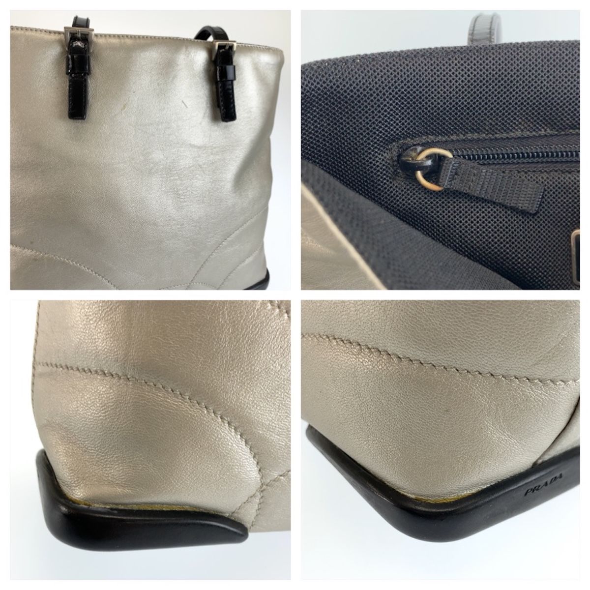 Prada Silver Black Leather Tote Shoulder Bag — view 5