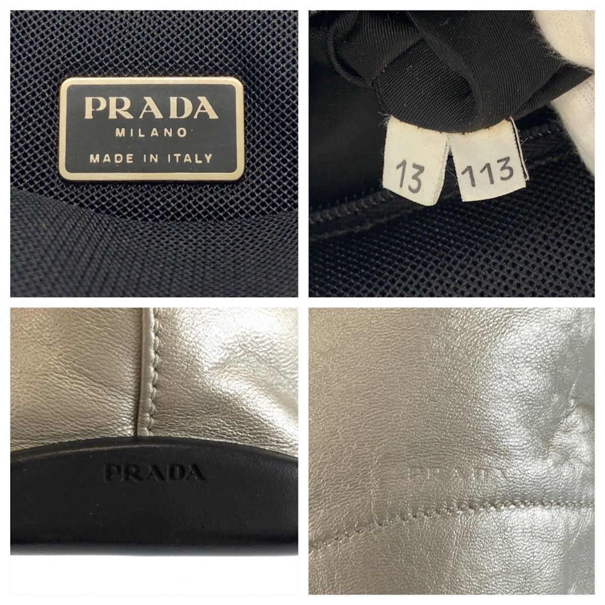 Prada Silver Black Leather Tote Shoulder Bag — view 3