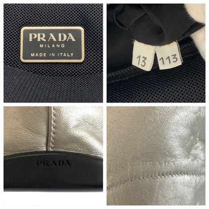 Prada Silver Black Leather Tote Shoulder Bag — view 3