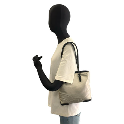 Prada Silver Black Leather Tote Shoulder Bag — view 7