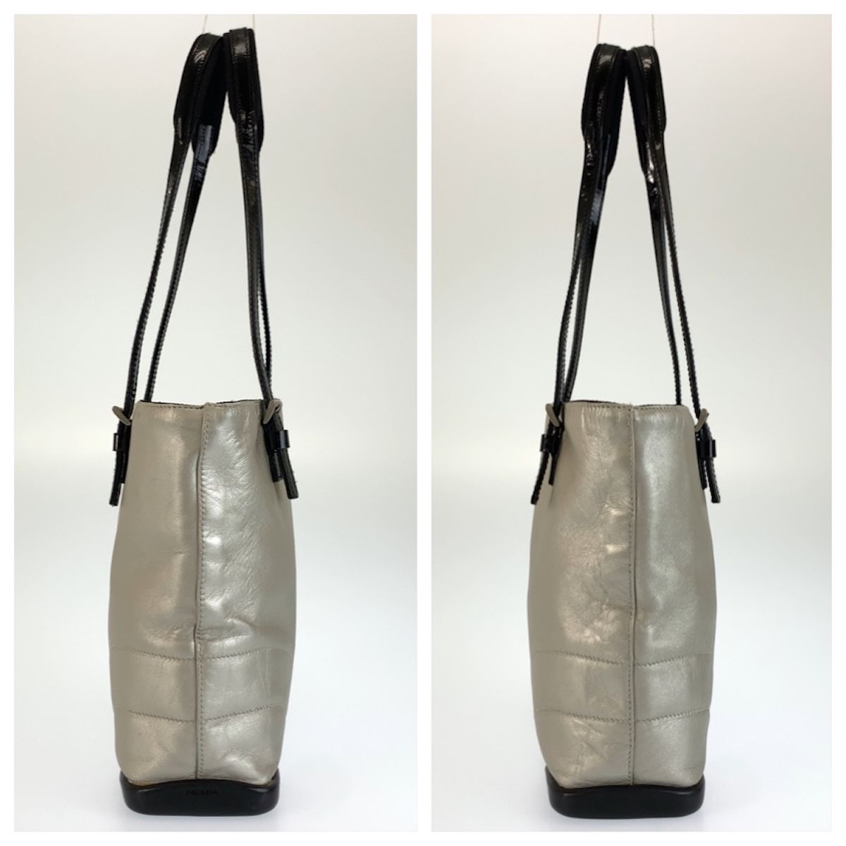 Prada Silver Black Leather Tote Shoulder Bag — view 8