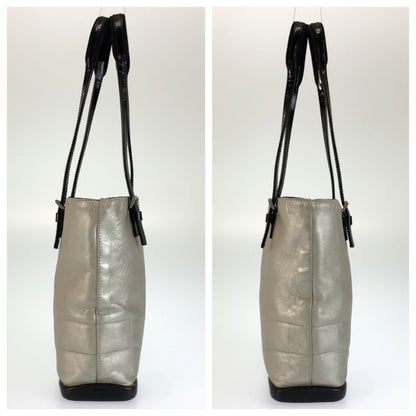 Prada Silver Black Leather Tote Shoulder Bag — view 8