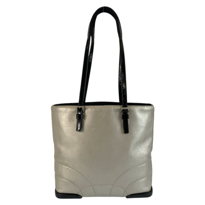Prada Silver Black Leather Tote Shoulder Bag — view 2