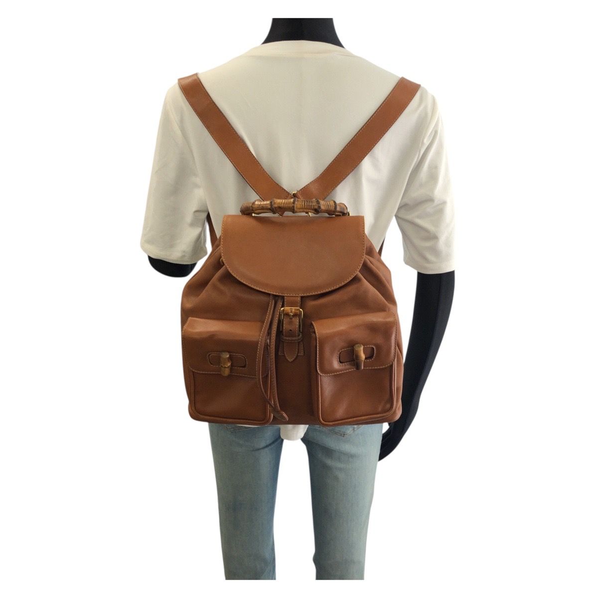 Gucci Vintage Bamboo Brown Gold Leather 003 Backpack — view 7