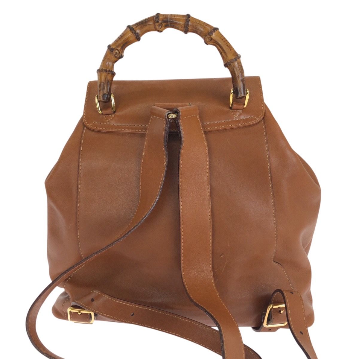 Gucci Vintage Bamboo Brown Gold Leather 003 Backpack — view 2