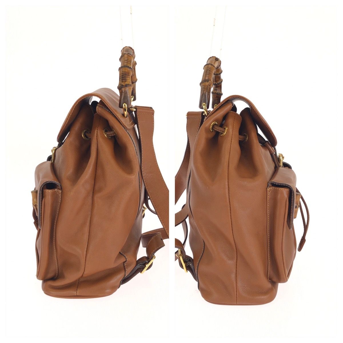 Gucci Vintage Bamboo Brown Gold Leather 003 Backpack — view 8