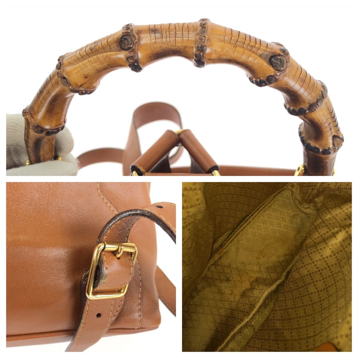 Gucci Vintage Bamboo Brown Gold Leather 003 Backpack — view 6