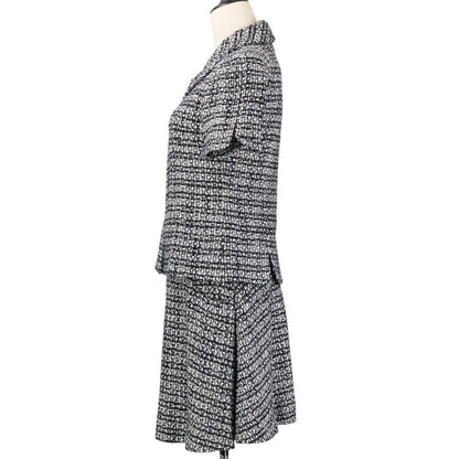 Chanel CC Logo Button Glitter Tweed Short Sleeve Jacket Flare Skirt Set 34 — view 2