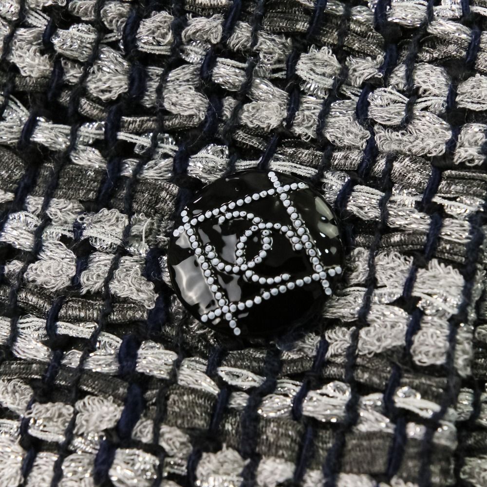 Chanel CC Logo Button Glitter Tweed Short Sleeve Jacket Flare Skirt Set 34 — view 6