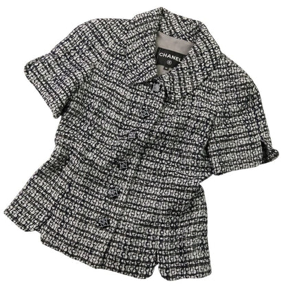 Chanel CC Logo Button Glitter Tweed Short Sleeve Jacket Flare Skirt Set 34 — view 5