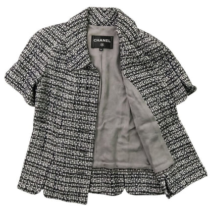 Chanel CC Logo Button Glitter Tweed Short Sleeve Jacket Flare Skirt Set 34 — view 4