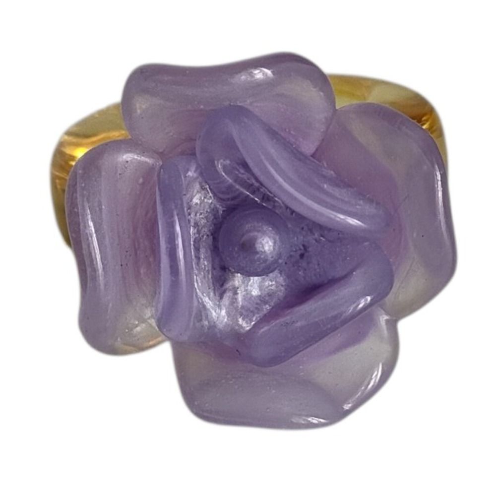 Chanel CC Logo Camellia Motif Clear Ring Purple Yellow — view 2