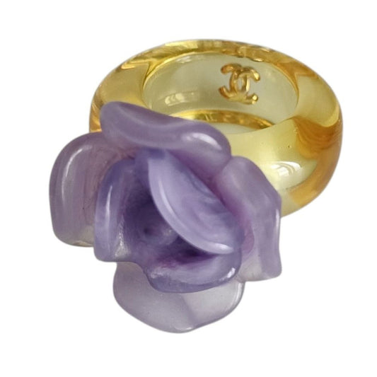 Chanel CC Logo Camellia Motif Clear Ring Purple Yellow