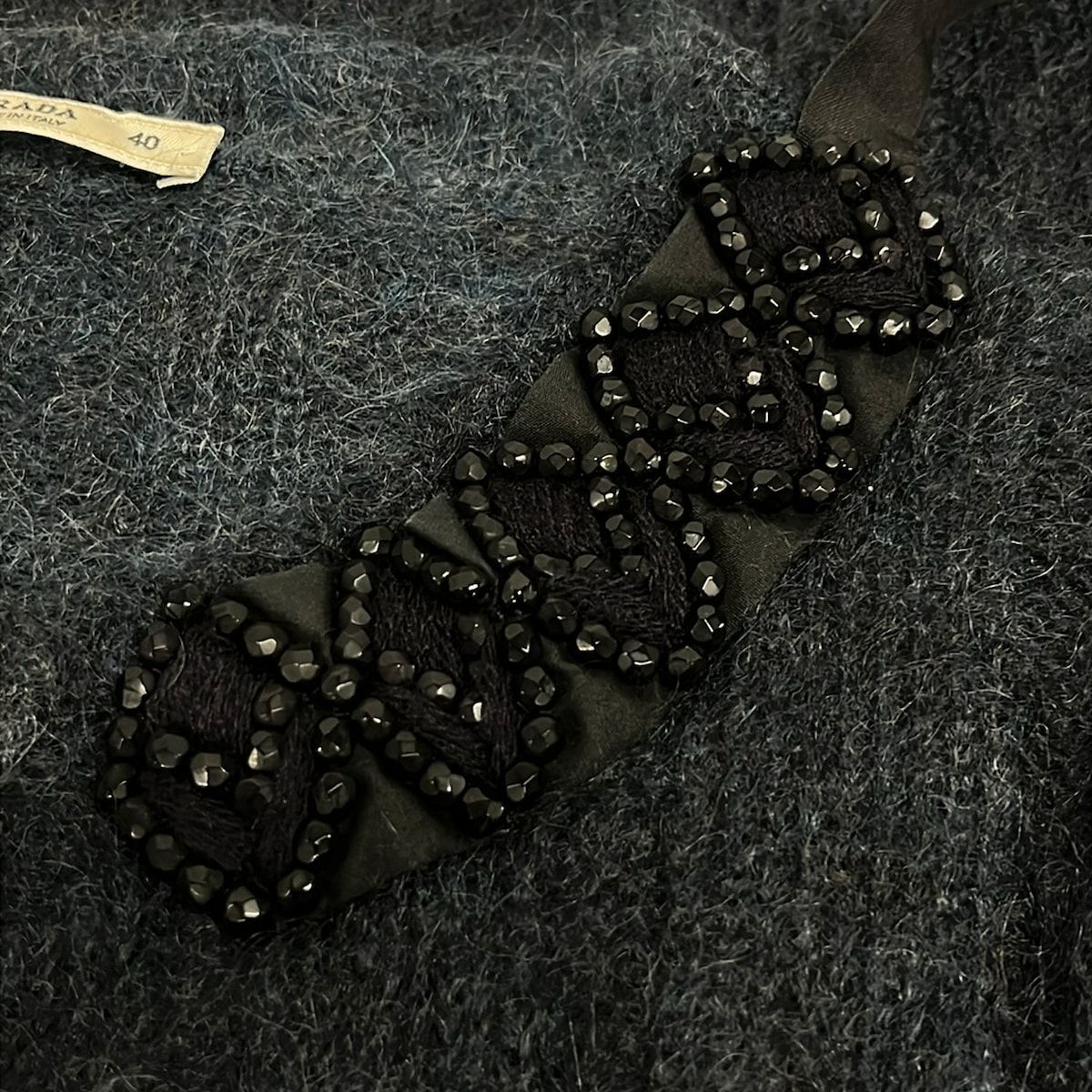 Prada Cardigan M Navy Black Beads/ribbon 40 — view 5