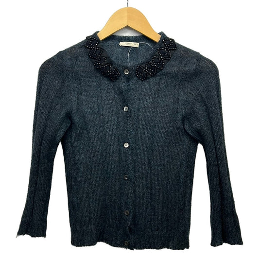 Prada Cardigan M Navy Black Beads/ribbon 40