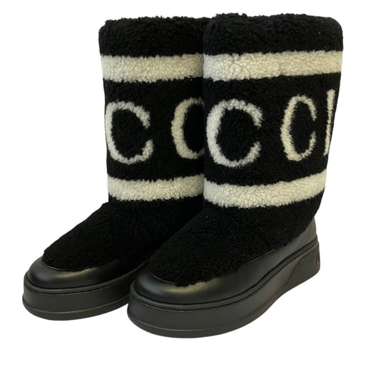 Gucci Logo Fleece Snow Boots 37 Black Autumn Winter