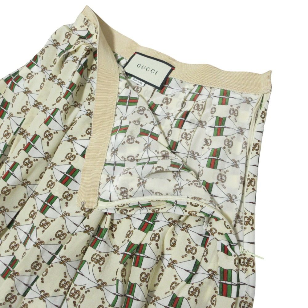 Gucci GG Sherry Line Silk Long Pleated Skirt Beige Spring Summer Fall Winter 36 — view 5