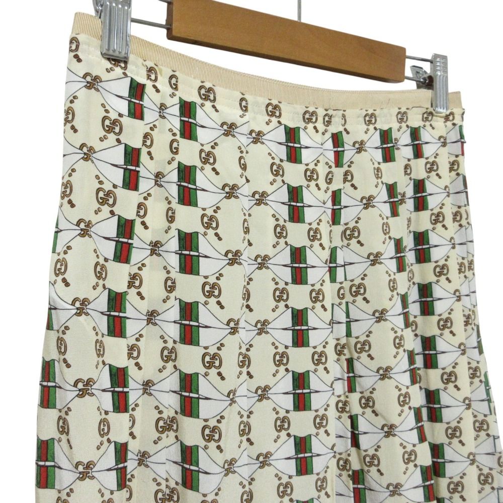 Gucci GG Sherry Line Silk Long Pleated Skirt Beige Spring Summer Fall Winter 36 — view 4