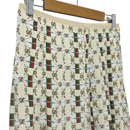 Gucci GG Sherry Line Silk Long Pleated Skirt Beige Spring Summer Fall Winter 36 — view 4