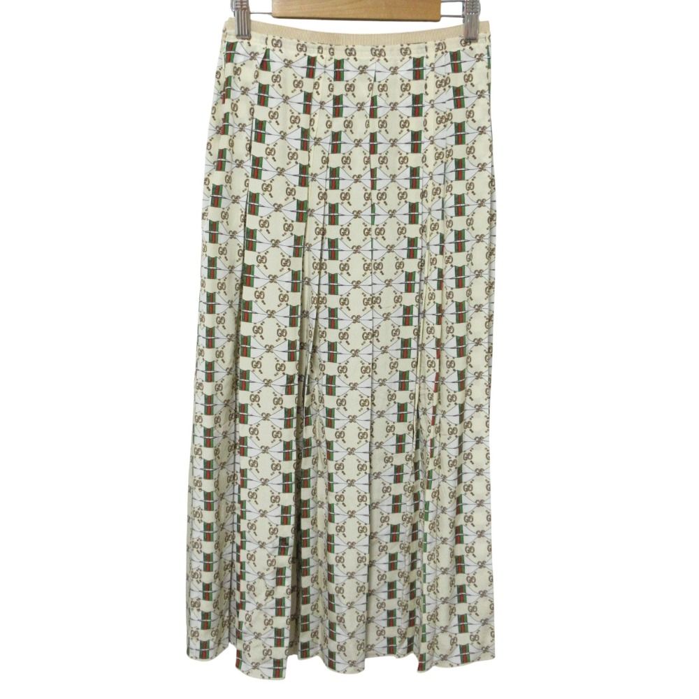 Gucci GG Sherry Line Silk Long Pleated Skirt Beige Spring Summer Fall Winter 36 — view 2